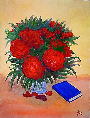 Blumen Gemlde vom Kunstmaler Hugo Reinhart >>Pfingstrosen<<