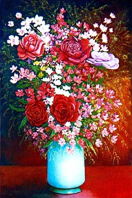 Blumenstillleben  vom Kunstmaler Hugo Reinhart >>Sommerblumen<<