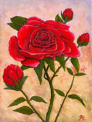 Blumen Gemlde vom Kunstmaler Hugo Reinhart >Rote Rose><<